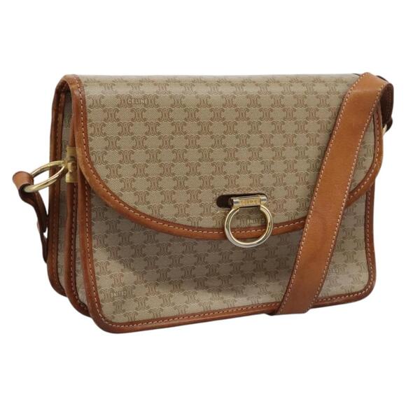 CELINE Macadam Canvas Shoulder Bag Beige Gold - Picture 1 of 13